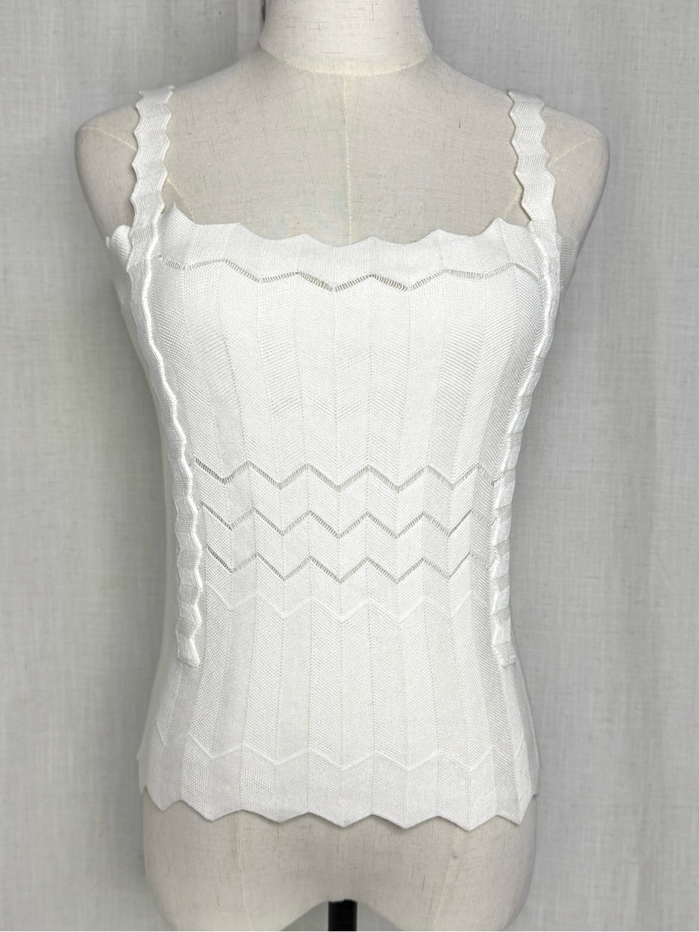 Edun White Cotton Pointelle Chevron Knit Tank Top Size XS